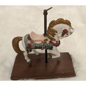 Ceramic Meico Carousel Horse | Hand Painted | Wood Base